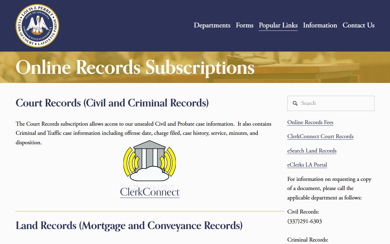 Lafayette Parish court records after arrest ClerkConnect online records