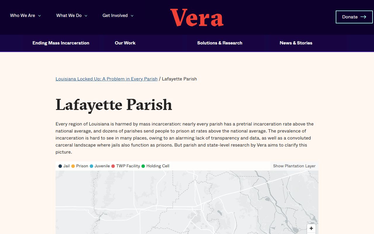 Lafayette Parish inmate population data from Vera Louisiana Locked Up